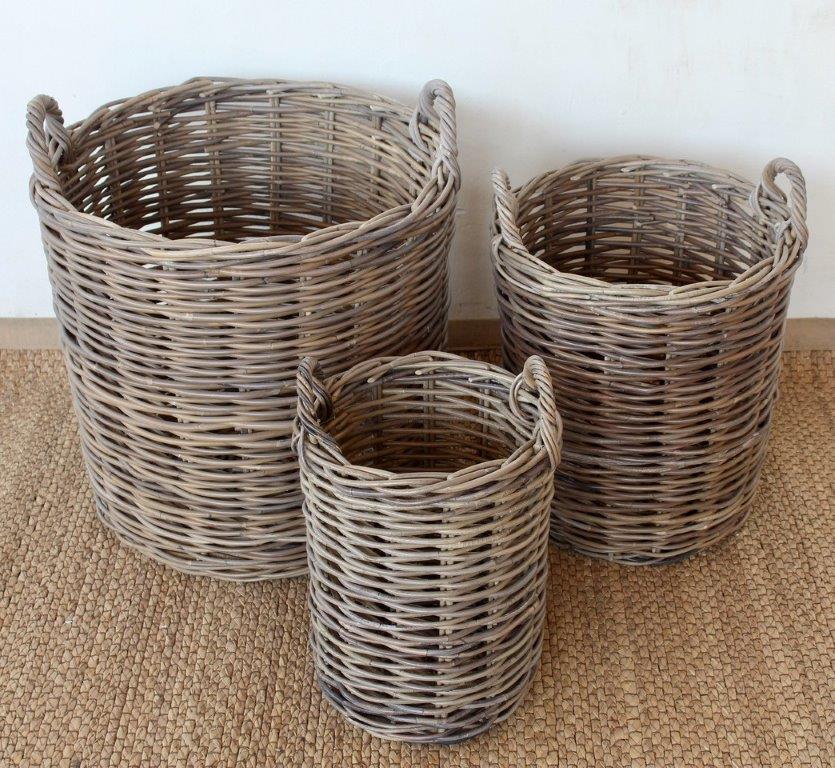 Set Of 3 Rattan Round Baskets
